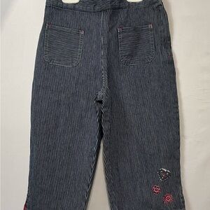 Navy Striped Kids Jeans with Floral Embroidery
